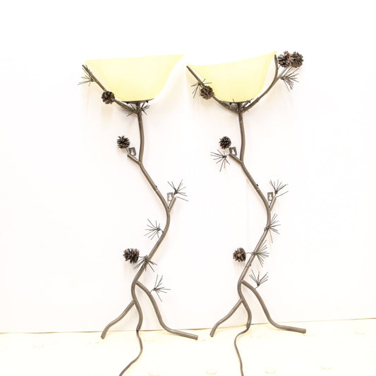 Vintage Pair of Metal Pine Branch Wall Sconces