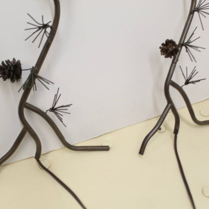 Vintage Pair of Metal Pine Branch Wall Sconces