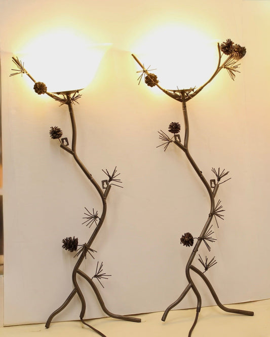 Vintage Pair of Metal Pine Branch Wall Sconces
