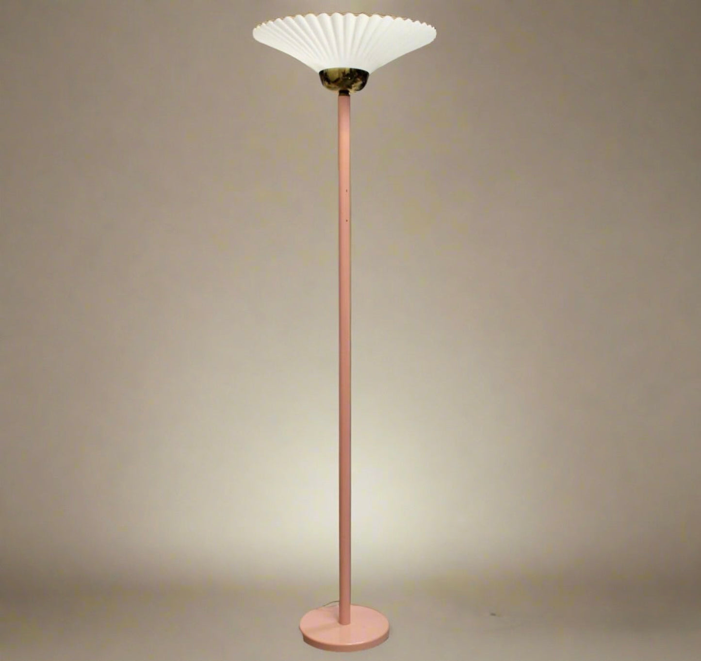 Vintage Pink Torchiere Floor Lamp | Scalloped Shade