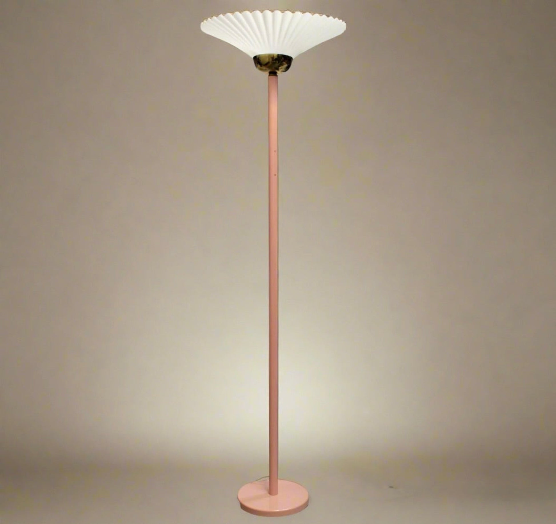 Vintage Pink Torchiere Floor Lamp | Scalloped Shade
