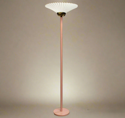 Vintage Pink Torchiere Floor Lamp | Scalloped Shade