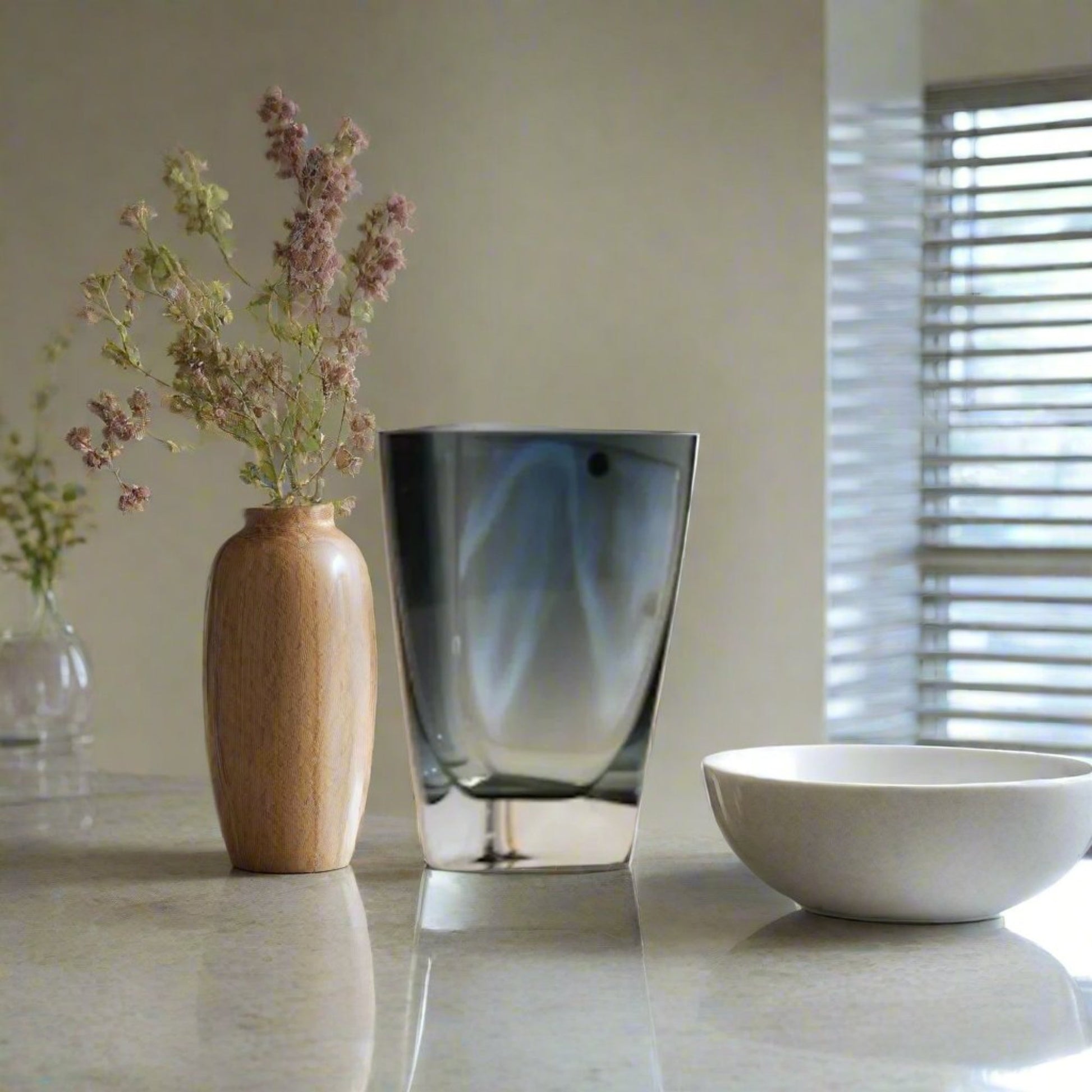 Triangular Blue Polish Glass Vase