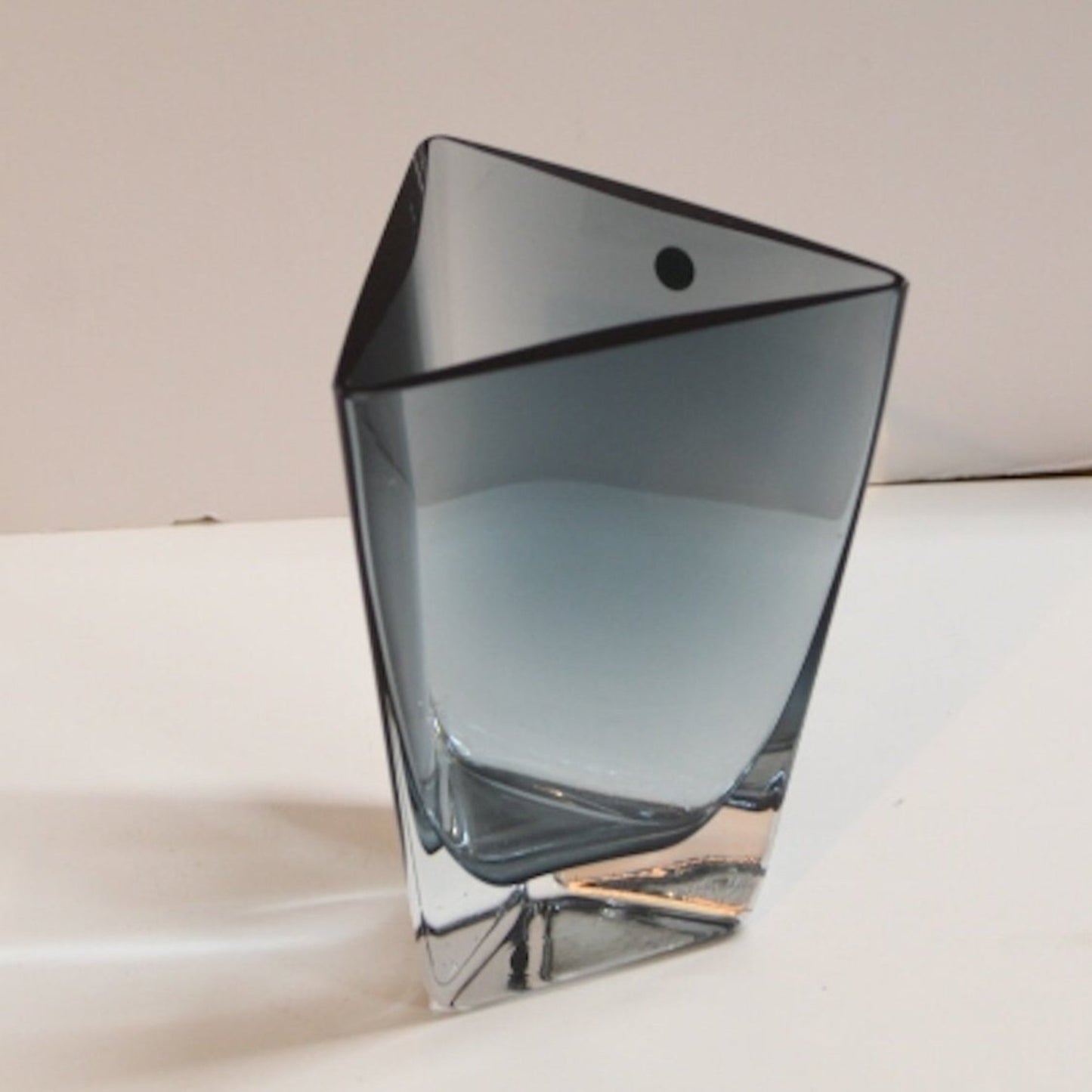 Krosno Poland Blue Gray Glass Triangle Vase