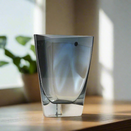 1 Blue Glass Vase,Triangular Blue Polish Glass Vase