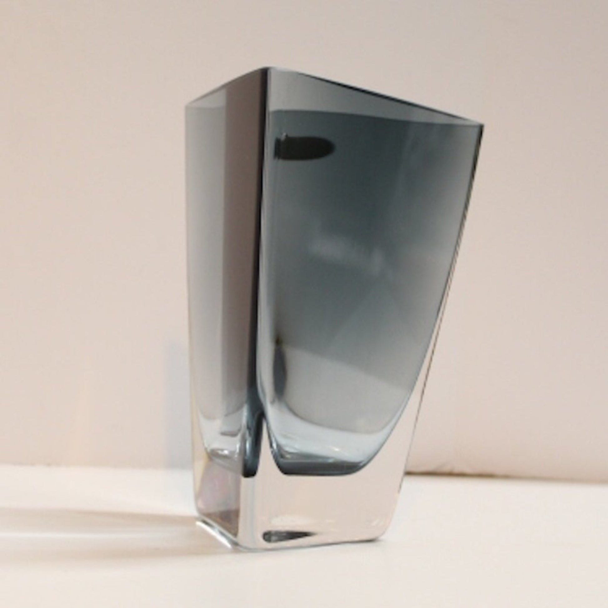 Triangular Blue Polish Glass Vase