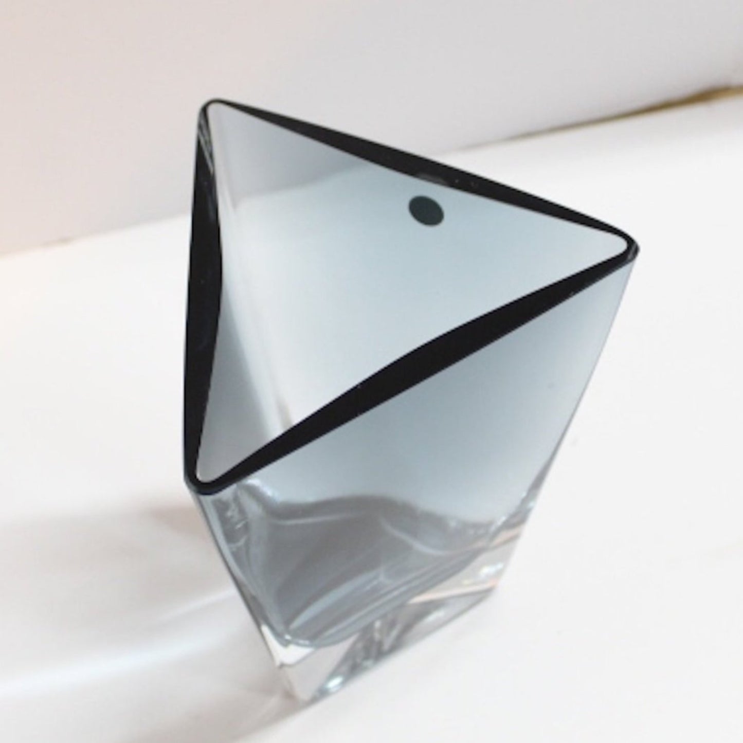 Krosno Poland Blue Gray Glass Triangle Vase
