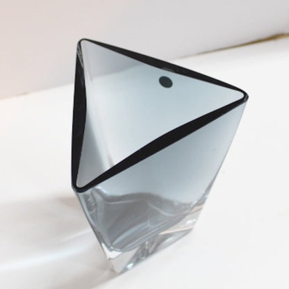Krosno Poland Blue Gray Glass Triangle Vase