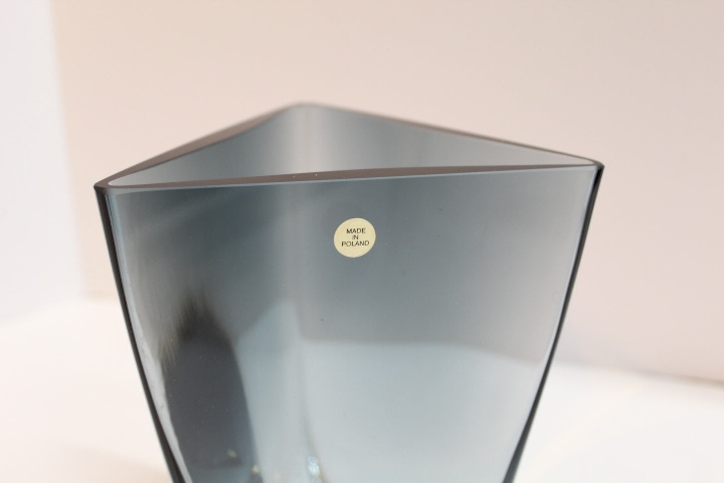 Krosno Poland Blue Gray Glass Triangle Vase