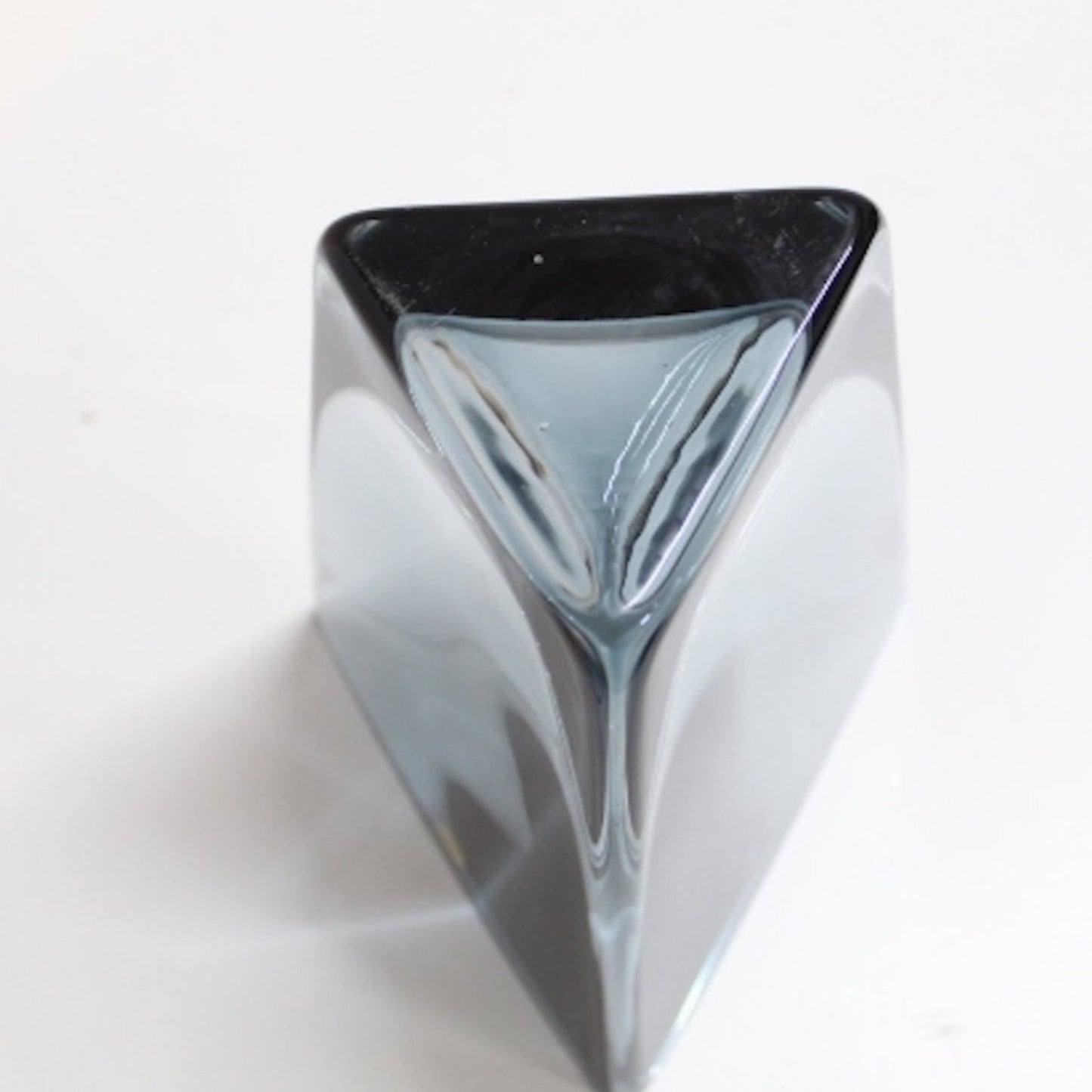 Krosno Poland Blue Gray Glass Triangle Vase