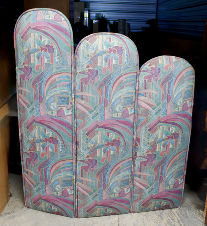 Postmodern 3-Panel Folding Room Divider | Upholstered Fabric Privacy Screen.