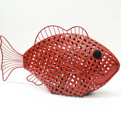 Vintage Red Woven Metal Fish-Shaped Candle Holder