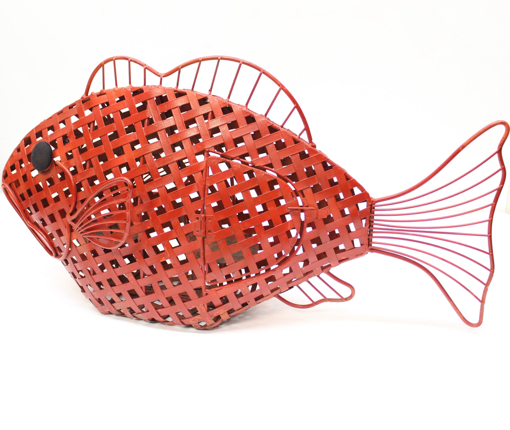 Vintage Red Woven Metal Fish-Shaped Candle Holder