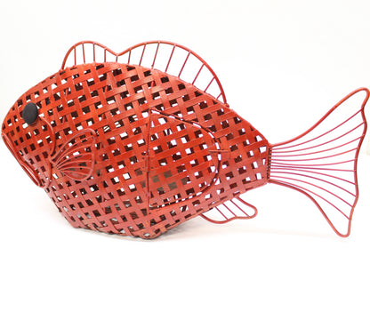Vintage Red Woven Metal Fish-Shaped Candle Holder