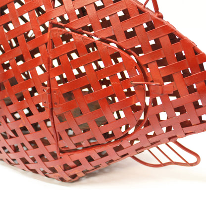 Vintage Red Woven Metal Fish-Shaped Candle Holder