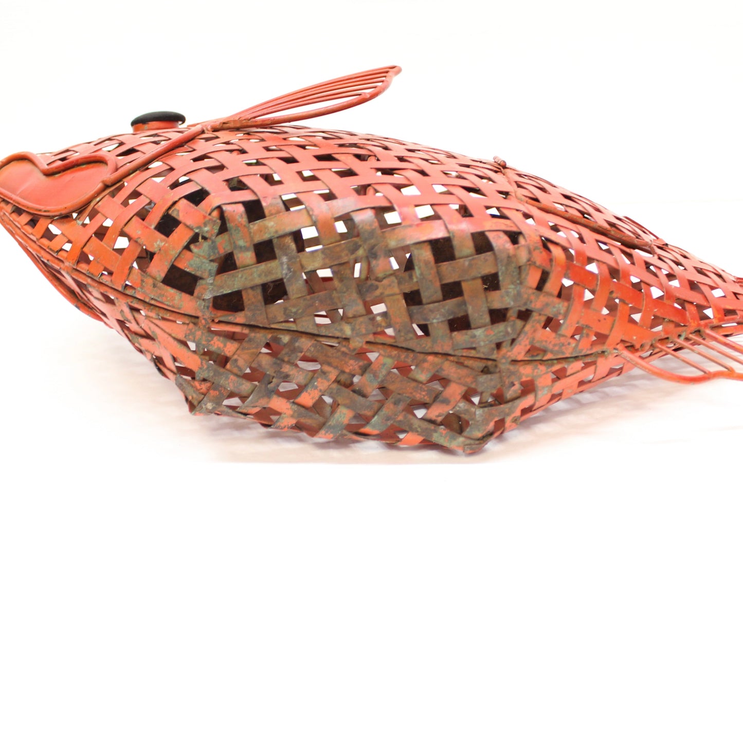 Vintage Red Woven Metal Fish-Shaped Candle Holder