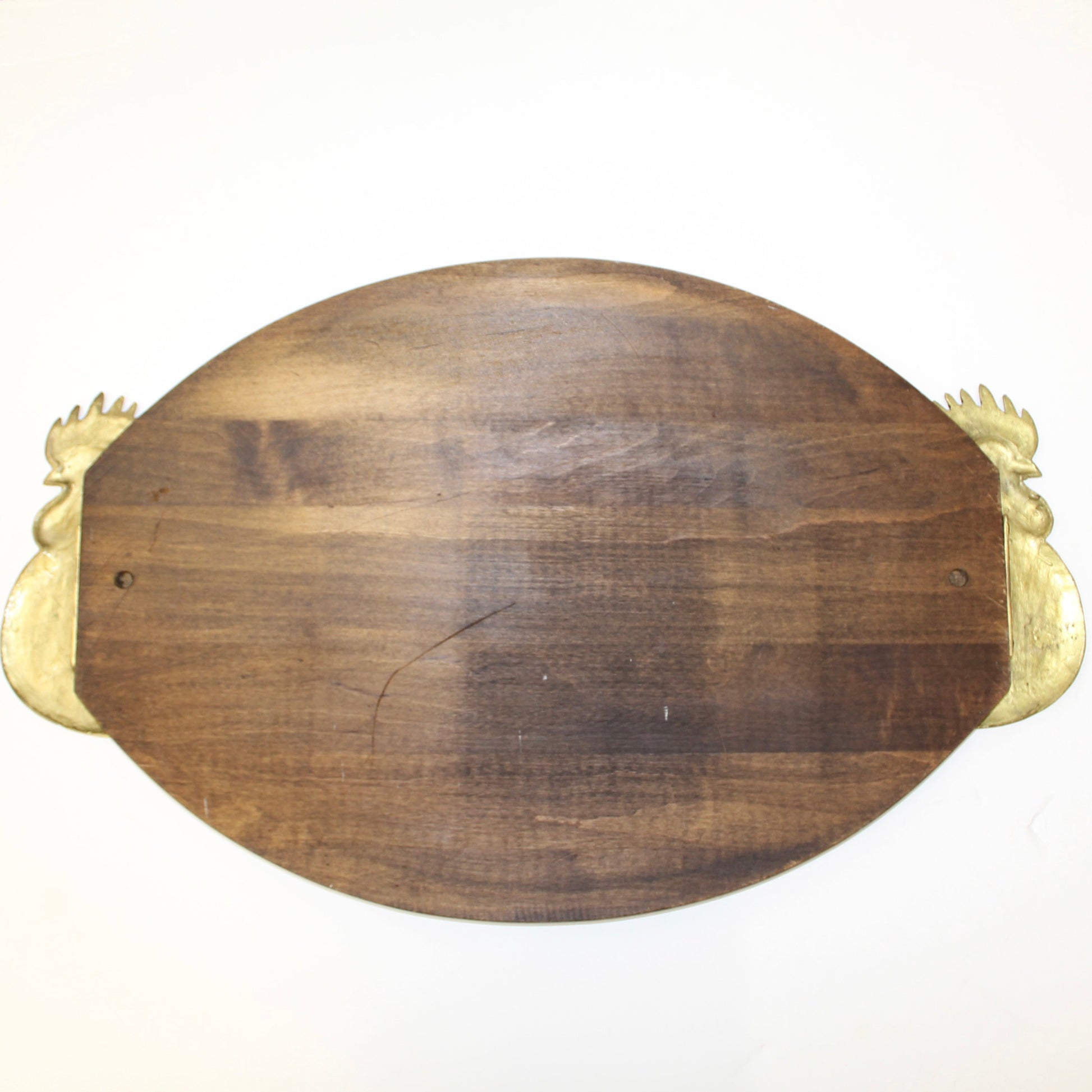 Vinage Brass Rooster Handles Wood Cutting Board/ Serving Tray