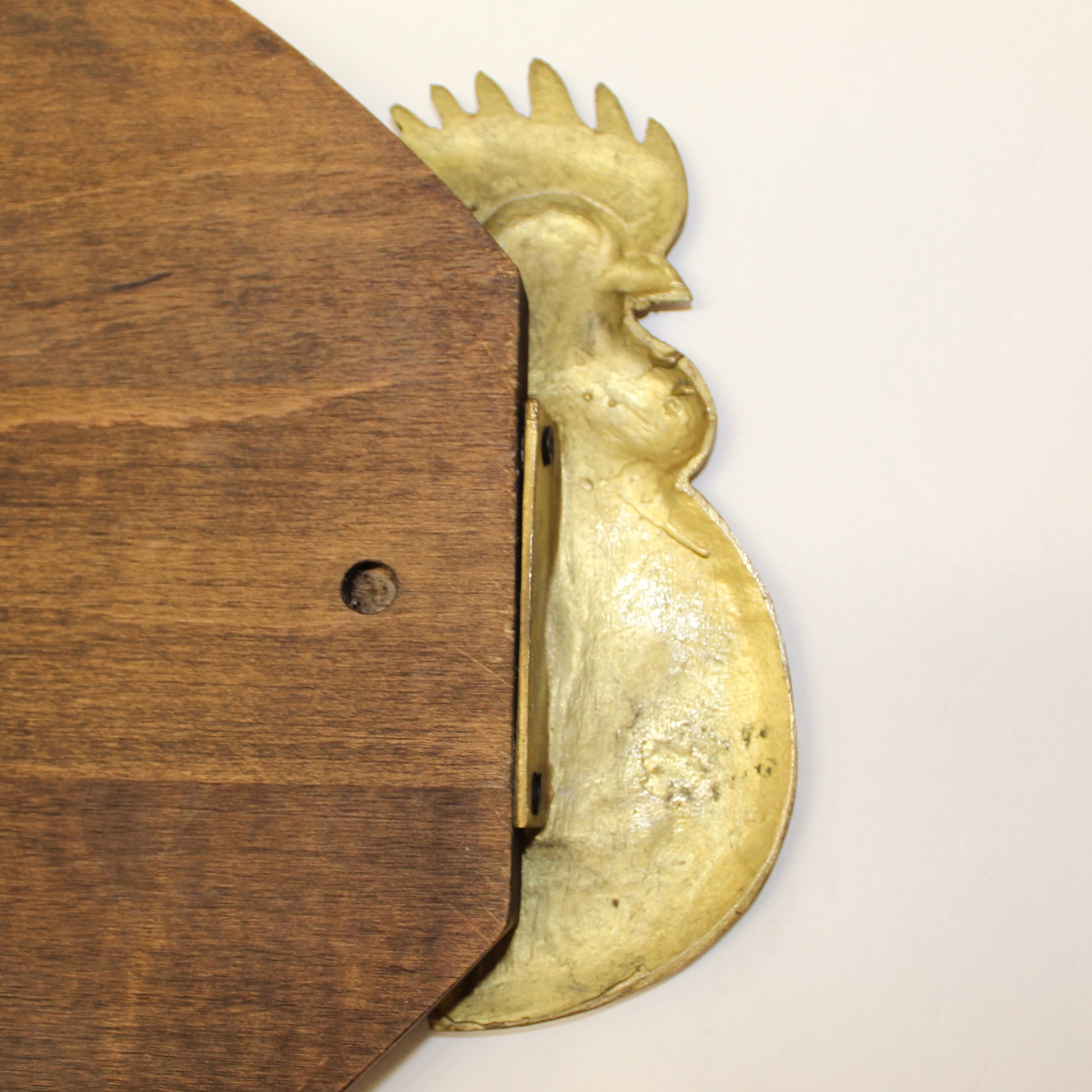 Vinage Brass Rooster Handles Wood Cutting Board/ Serving Tray