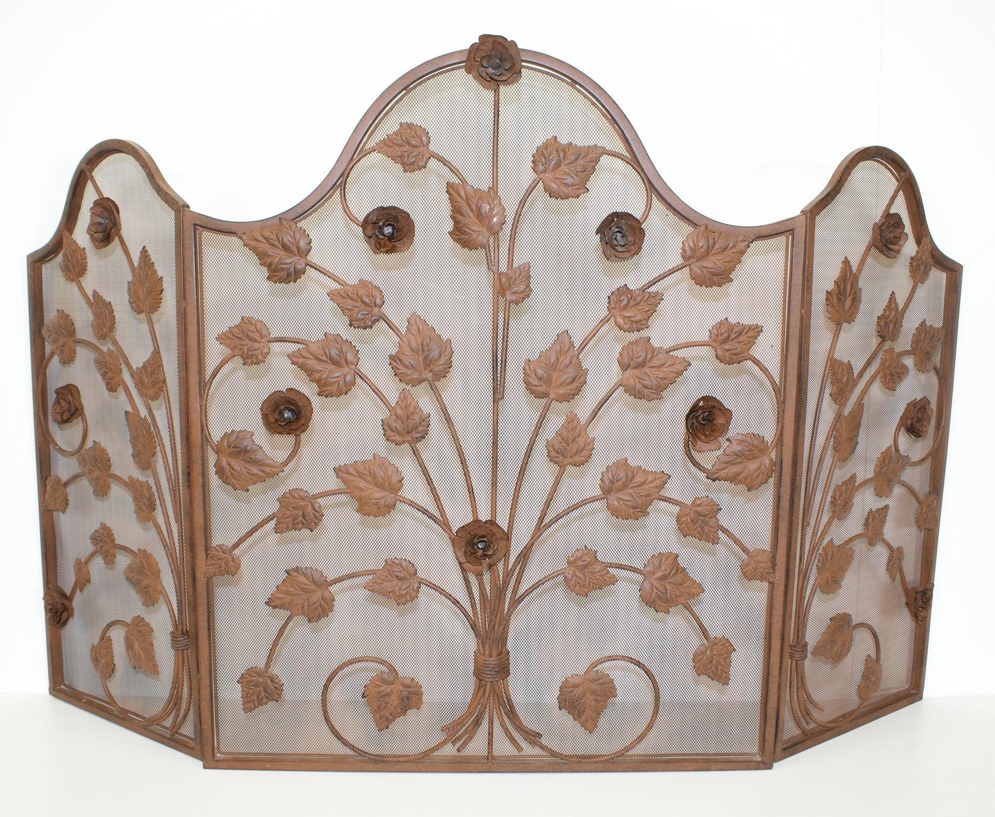 Vintage Metal Rose and Vine Fireplace Screen 