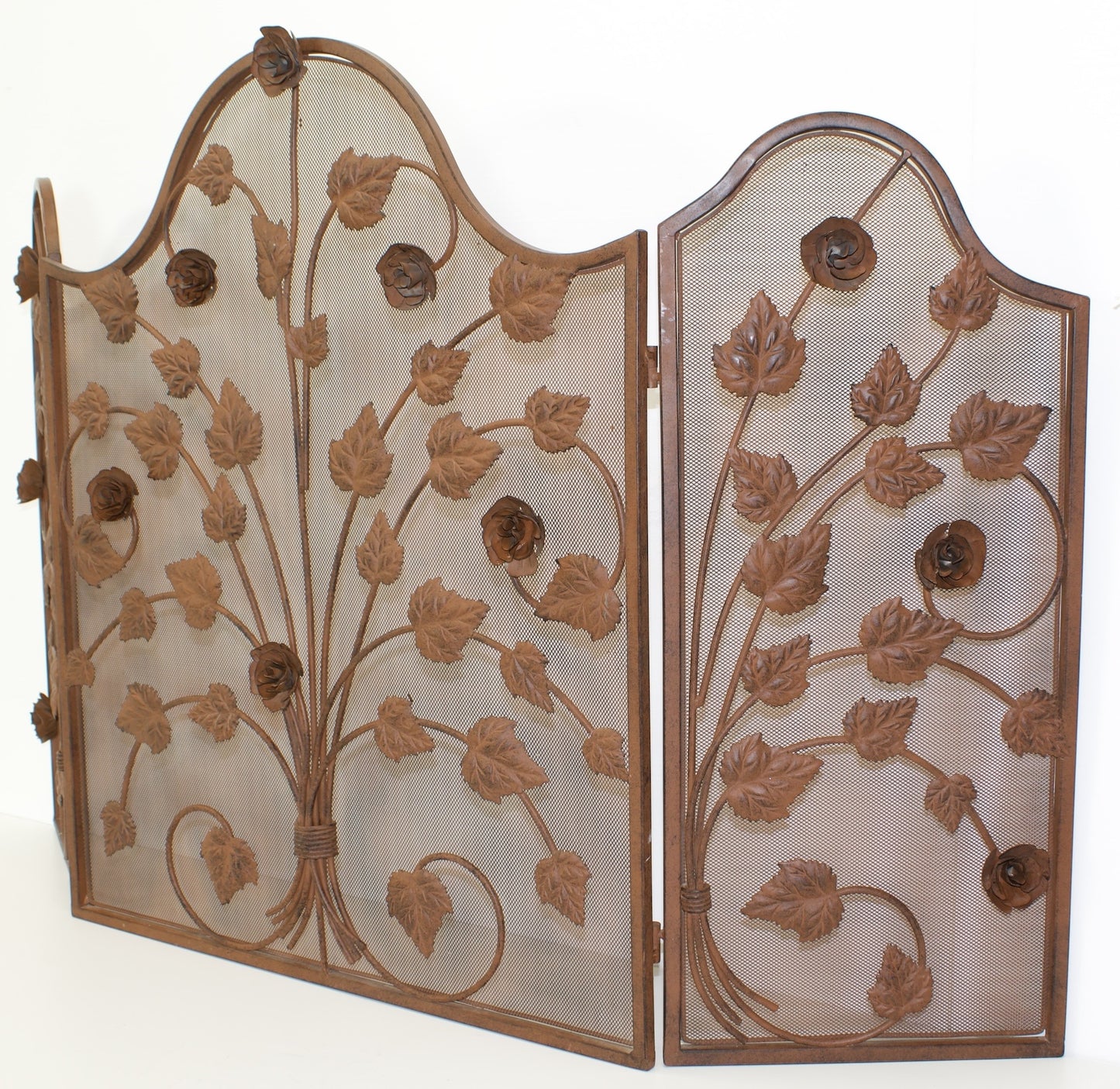 Vintage Metal Rose and Vine Fireplace Screen