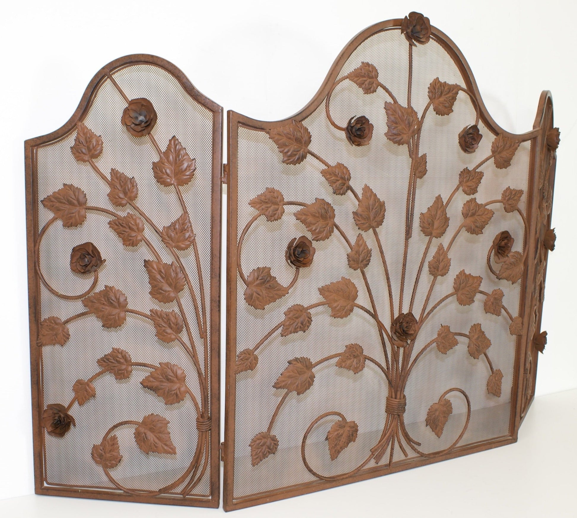 Vintage Metal Rose and Vine Fireplace Screen