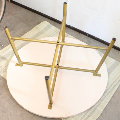 Round Capiz Shell Accent Table – Scalloped Inlay Top with Brass/Gold Legs.