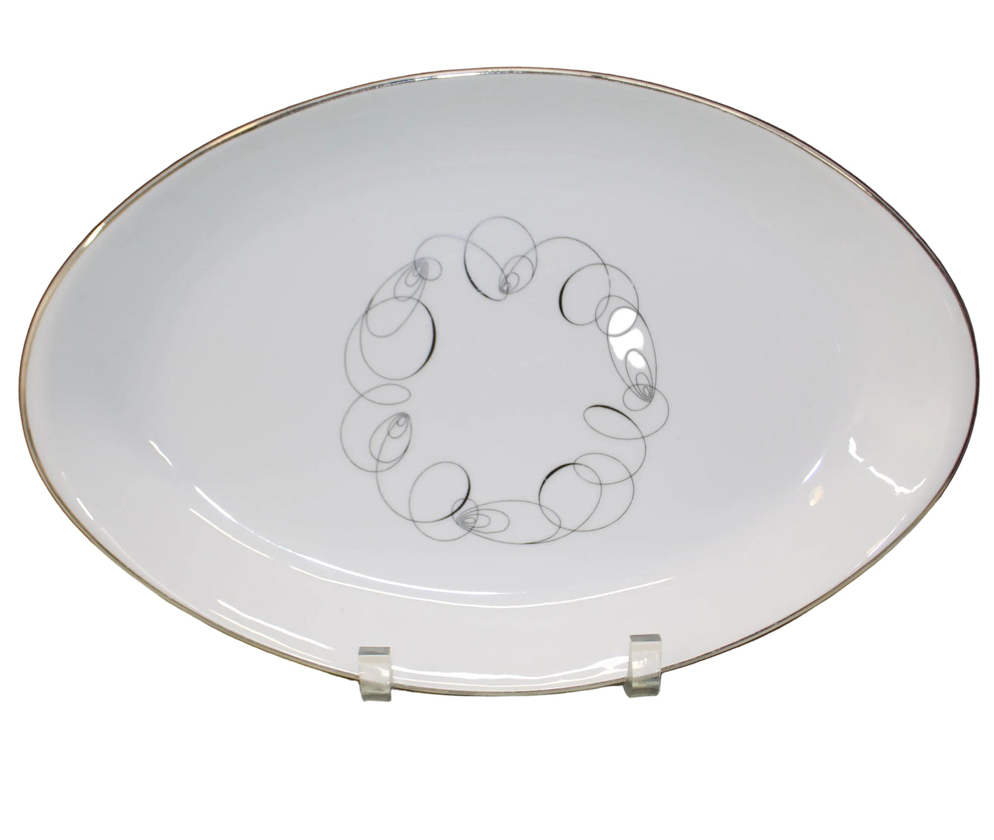 Vintage MCM Meito Japan Tempo Oval Serving Platters - Platinum Trim Atomic Swirl China. Set of 2.