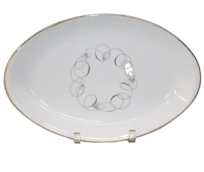Vintage MCM Meito Japan Tempo Oval Serving Platters - Platinum Trim Atomic Swirl China. Set of 2.