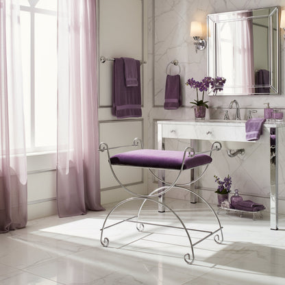 Vintage Vanity Stool with Scrolled Chrome Base