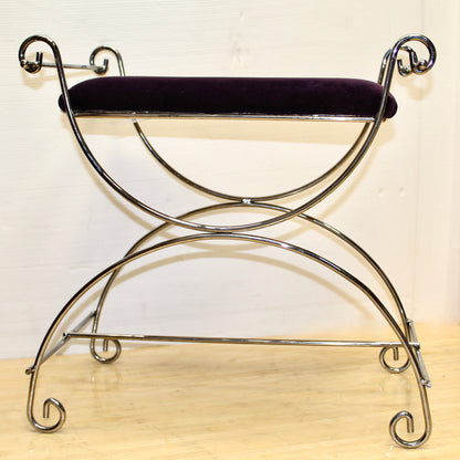 Vintage Vanity Stool with Scrolled Chrome Base
