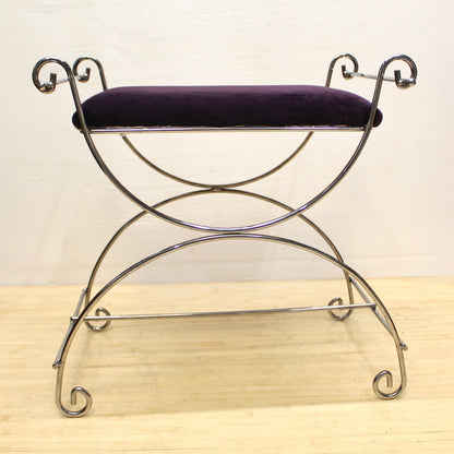 Vintage Vanity Stool with Scrolled Chrome Base