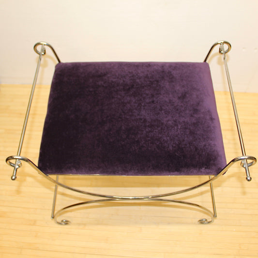 Vintage Vanity Stool with Scrolled Chrome Base