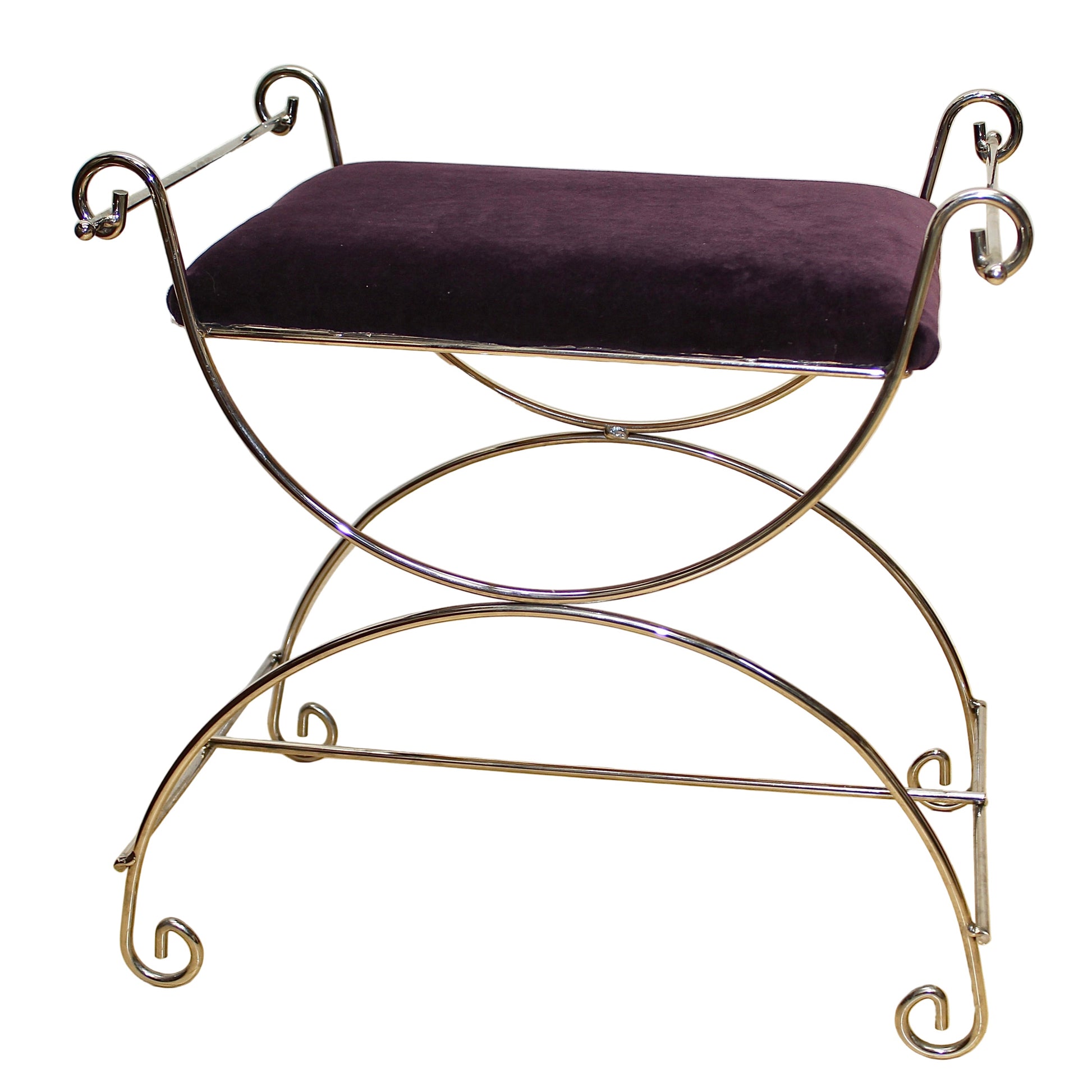 Vintage Vanity Stool with Scrolled Chrome Base