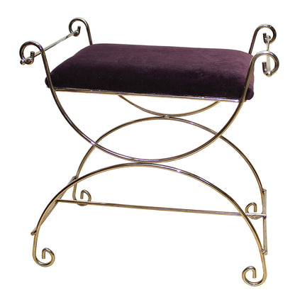 Vintage Vanity Stool with Scrolled Chrome Base