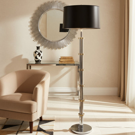 1980s Hollywood Regency Chrome & Gold Floor Lamp