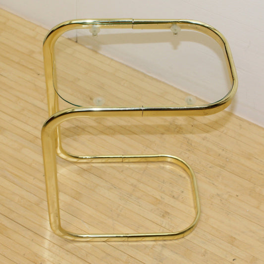 1980s Brass Finish and Glass Cantilever Table