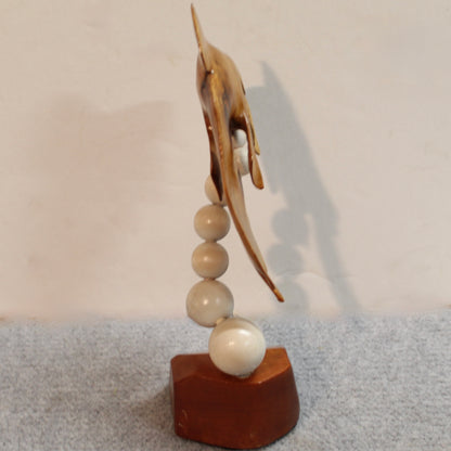 Vintage Americana Wooden Fish Sculpture with Bubbles