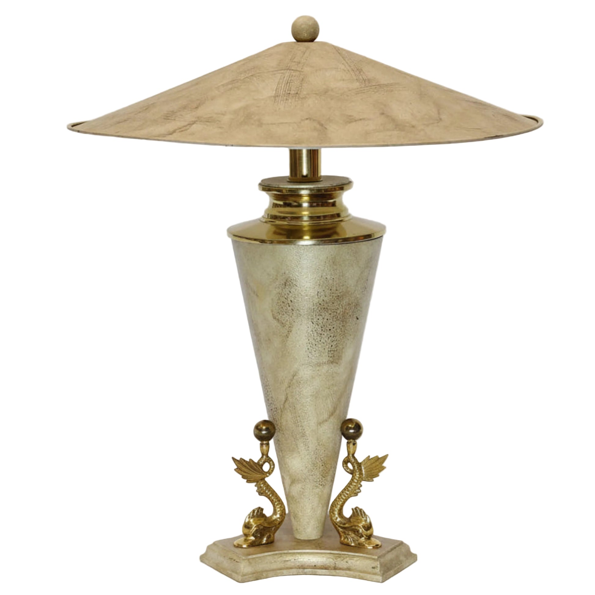 Vintage Polished Travertine Table Lamp by Bauer Lamp Co