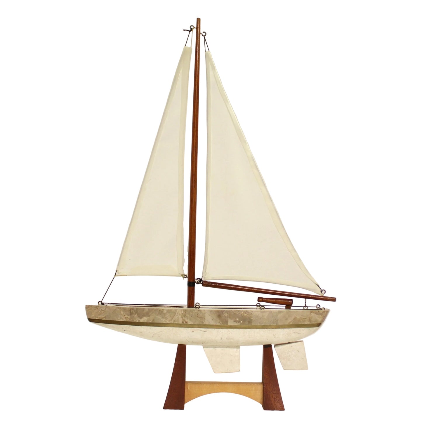 Nautical sailboat sculpture of tessellated stone. 