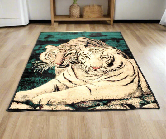 Vintage White Tiger Area Rug