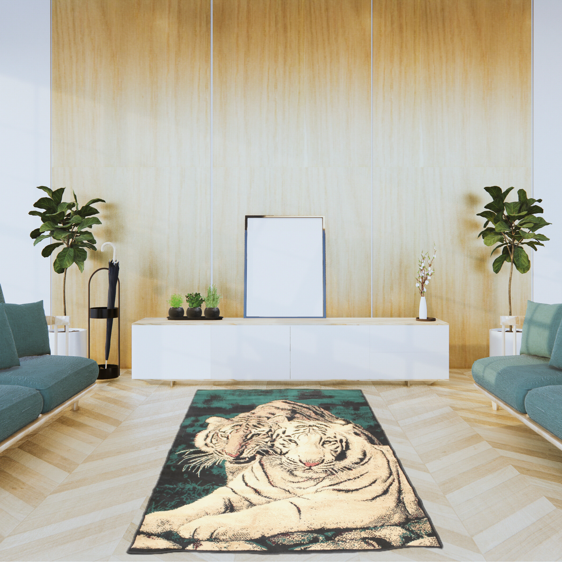 Vintage White Tiger Rug Tapestry 5' x 8' | Made in Belgium