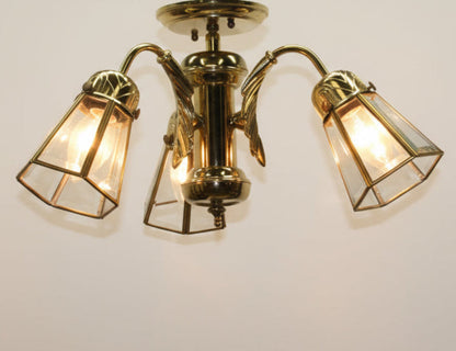 Adjustble 3 Arm Beveled Glass Chandelier