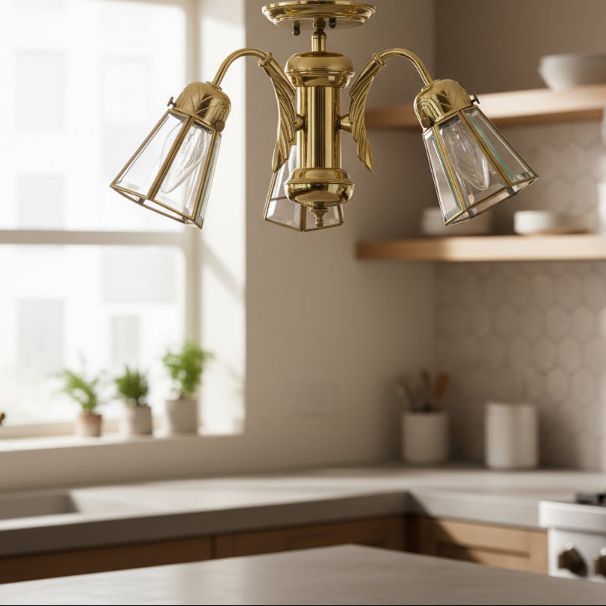 Adjustble 3 Arm Beveled Glass Chandelier