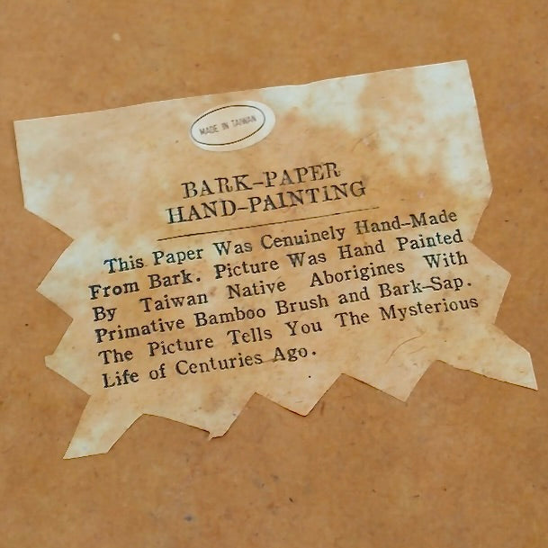 Label for Handmade Bark Paper Paintings of Native people.