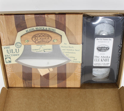 Wooden ulu knife set with a wood block bowl 