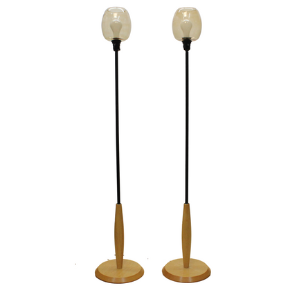 Pair of Vintage Smoke Glass Globe Wood Base Floor Lamp