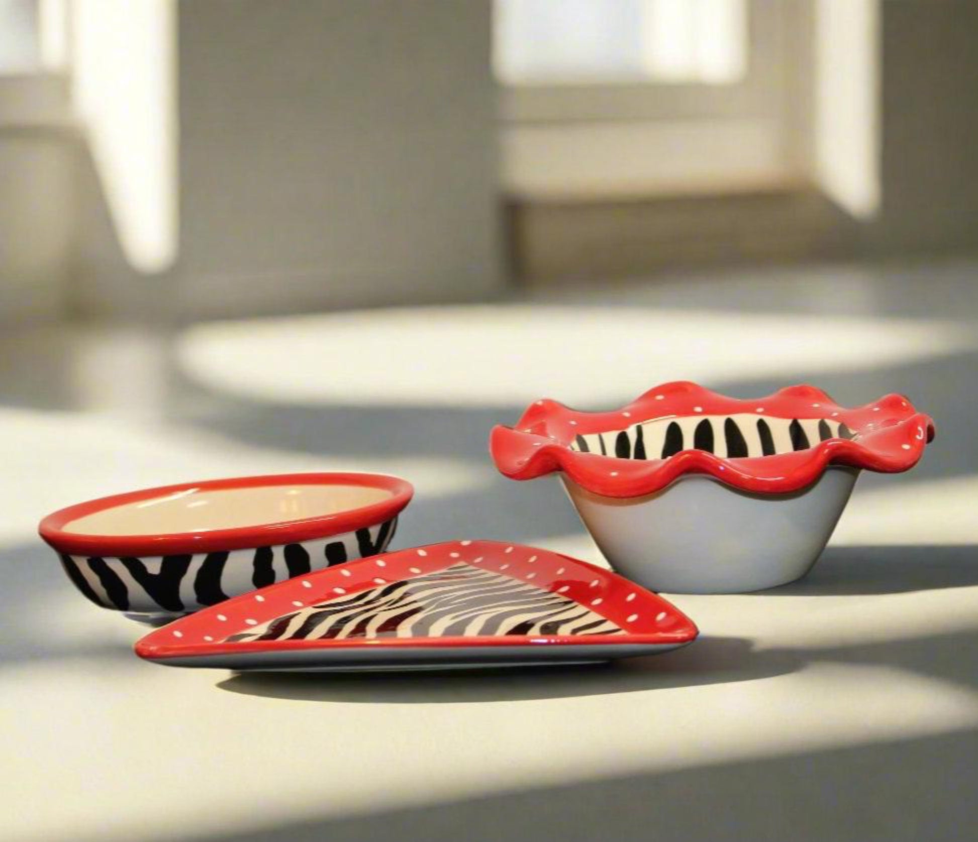 3-Pc 1960s Studio Pottery Zebra Trinket Bowls | Cali USA
