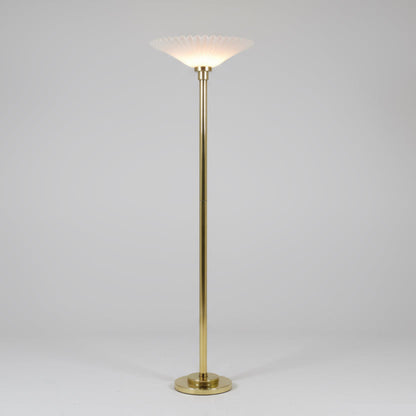 Vintage Brass Torchiere Floor Lamp with Fluted Plastic Shade