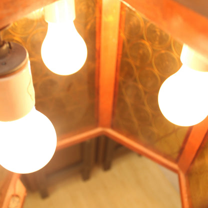 age 1960s Disco Fair Amber Bullseye Glass & Teak Hexagonal Lamp