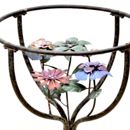 Vintage Round Wrought Iron Glass Top Accent Table